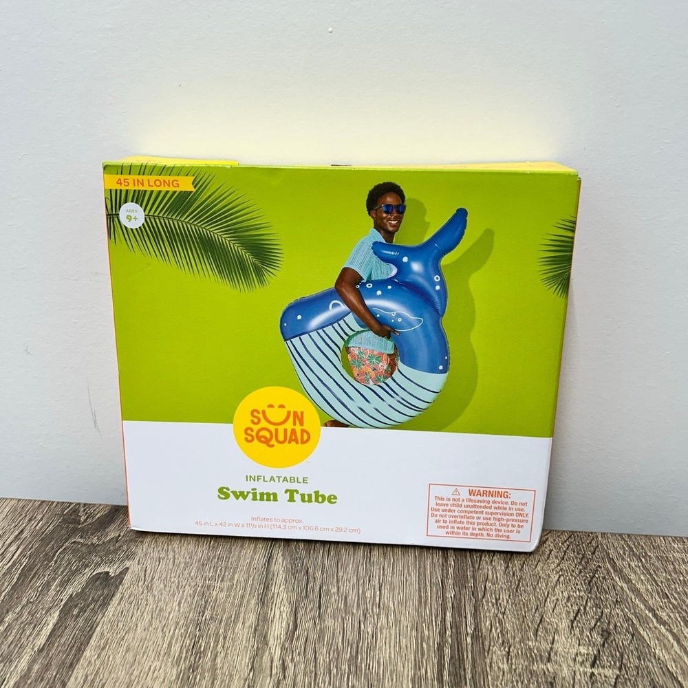 Sun Squad Whale Inflatable Swim Tube Float 45" Pool Lake Raft Ring NEW